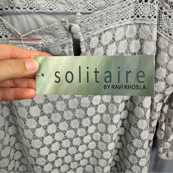 NWT Solitaire Gray Embroidered Boho Top Square Neckline 3/4 Tie Sleeves Size XL - Picture 6 of 12